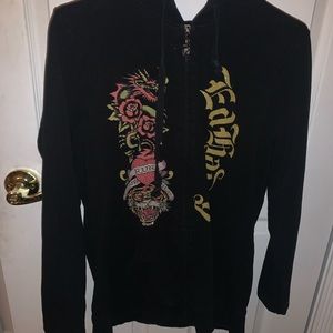 Ed Hardy Swarovski Crystals Zip Up Hoodie